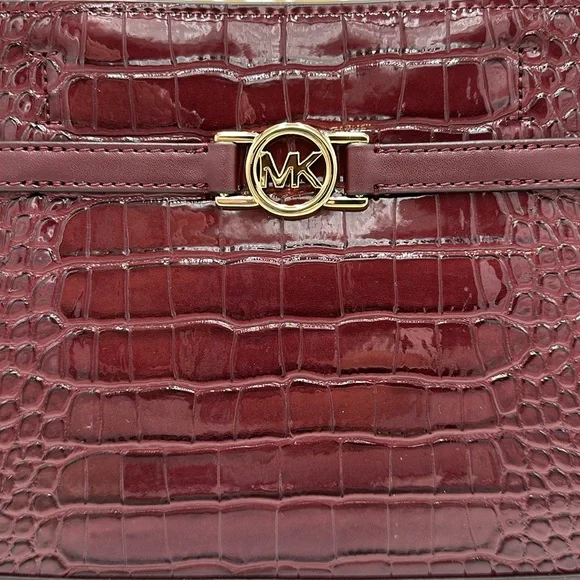 NWT MICHAEL MICHAEL KORS Reed
Large Croc-Embossed Leather Belted
Satchel Oxblood - Picture 3 of 16